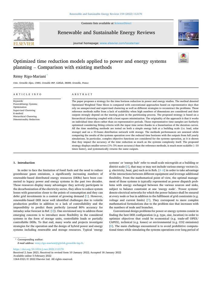 Optimized time reduction models applied to power and energy systems planning – Comparison with existing methods
