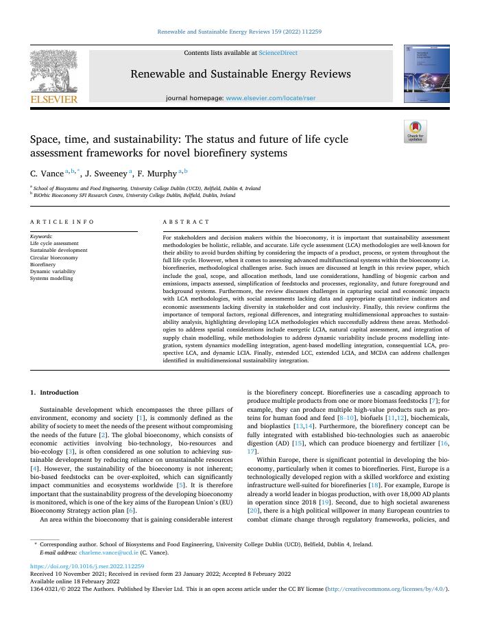 Space, time, and sustainability: The status and future of life cycle assessment frameworks for novel biorefinery systems