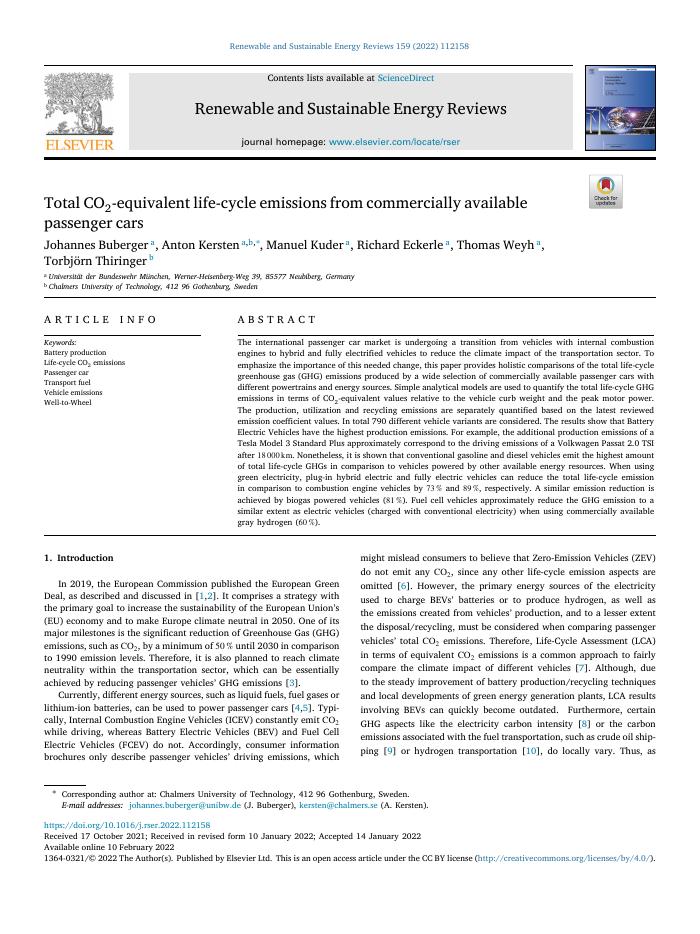 Total CO2-equivalent life-cycle emissions from commercially available passenger cars