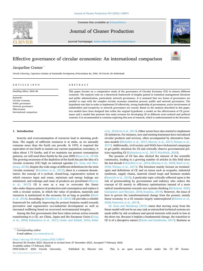 Effective governance of circular economies: An international comparison