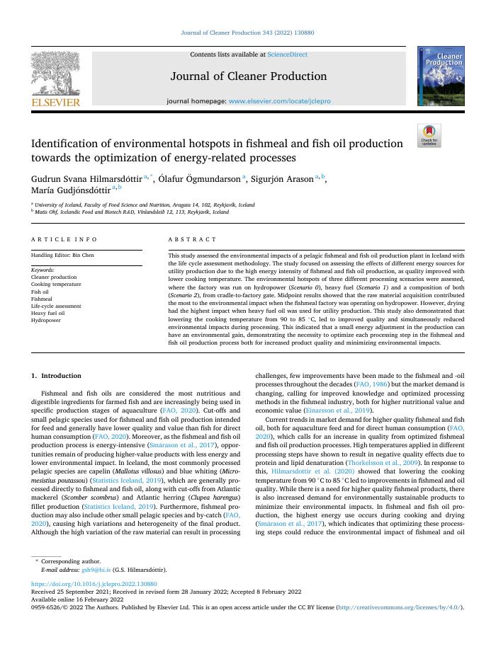 Identification of environmental hotspots in fishmeal and fish oil production towards the optimization of energy-related processes