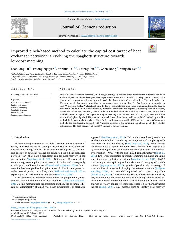Improved pinch-based method to calculate the capital cost target of heat exchanger network via evolving the spaghetti structure towards low-cost matching