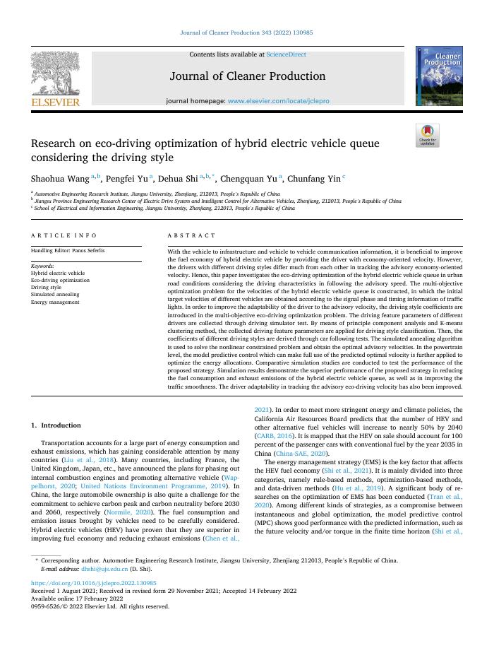 Research on eco-driving optimization of hybrid electric vehicle queue considering the driving style