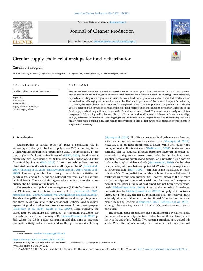 Circular supply chain relationships for food redistribution