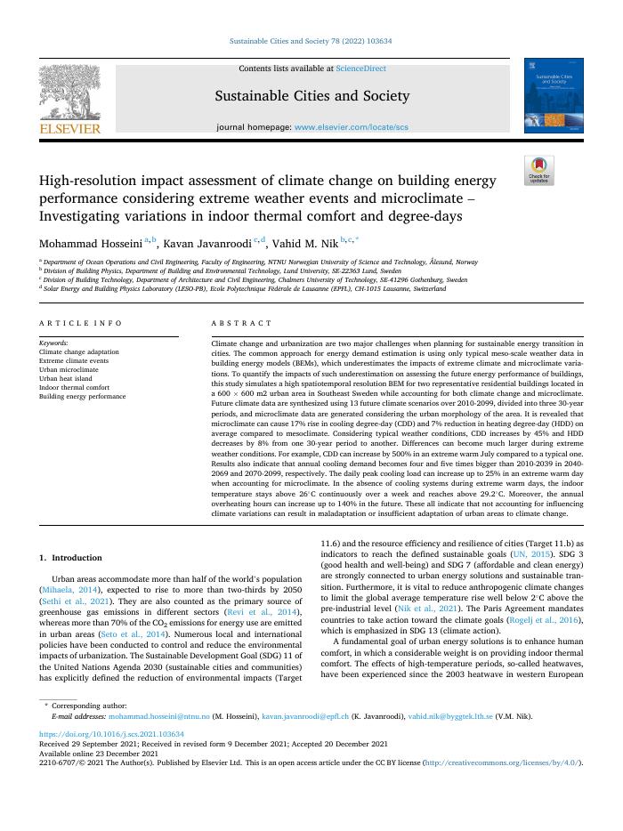 High-resolution impact assessment of climate change on building energy performance considering extreme weather events and microclimate – Investigating variations in indoor thermal comfort and degree-days