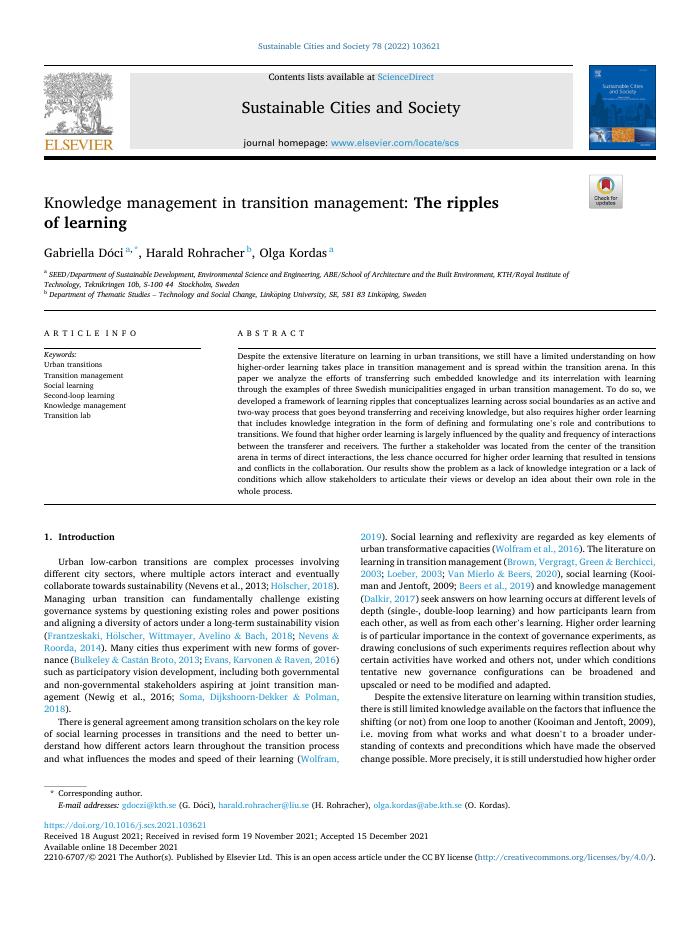 Knowledge management in transition management: The ripples of learning