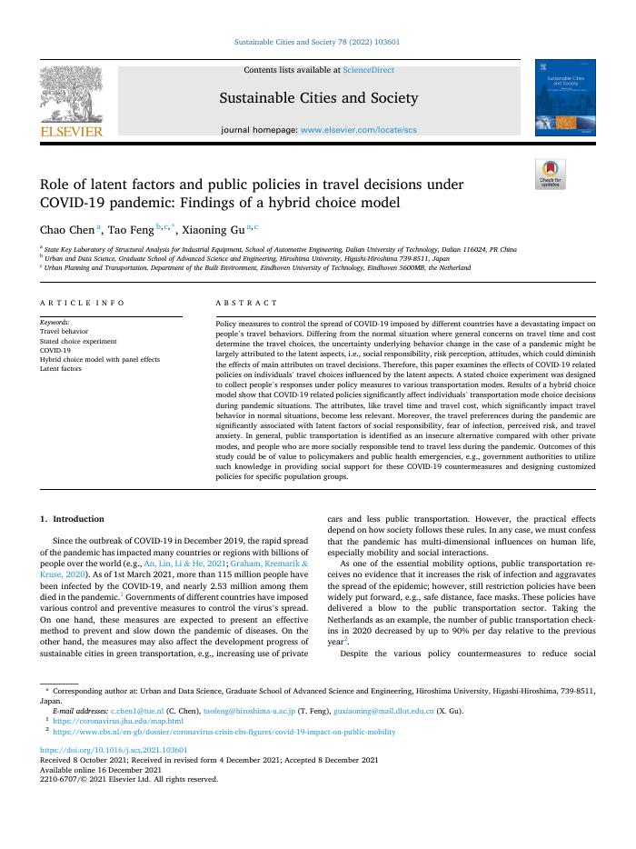Role of latent factors and public policies in travel decisions under COVID-19 pandemic: Findings of a hybrid choice model