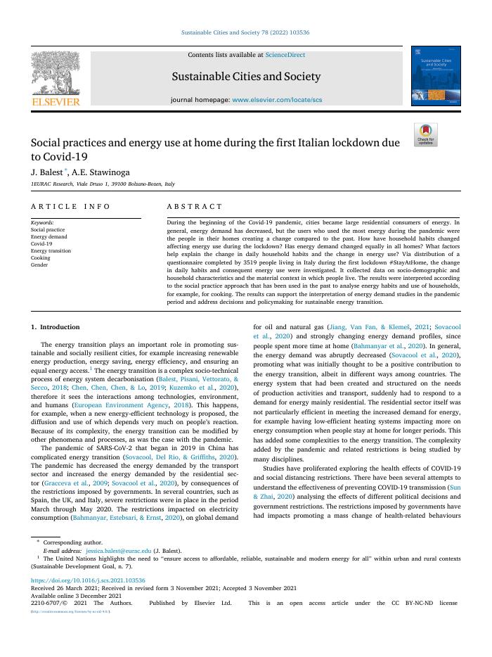 Social practices and energy use at home during the first Italian lockdown due to Covid-19