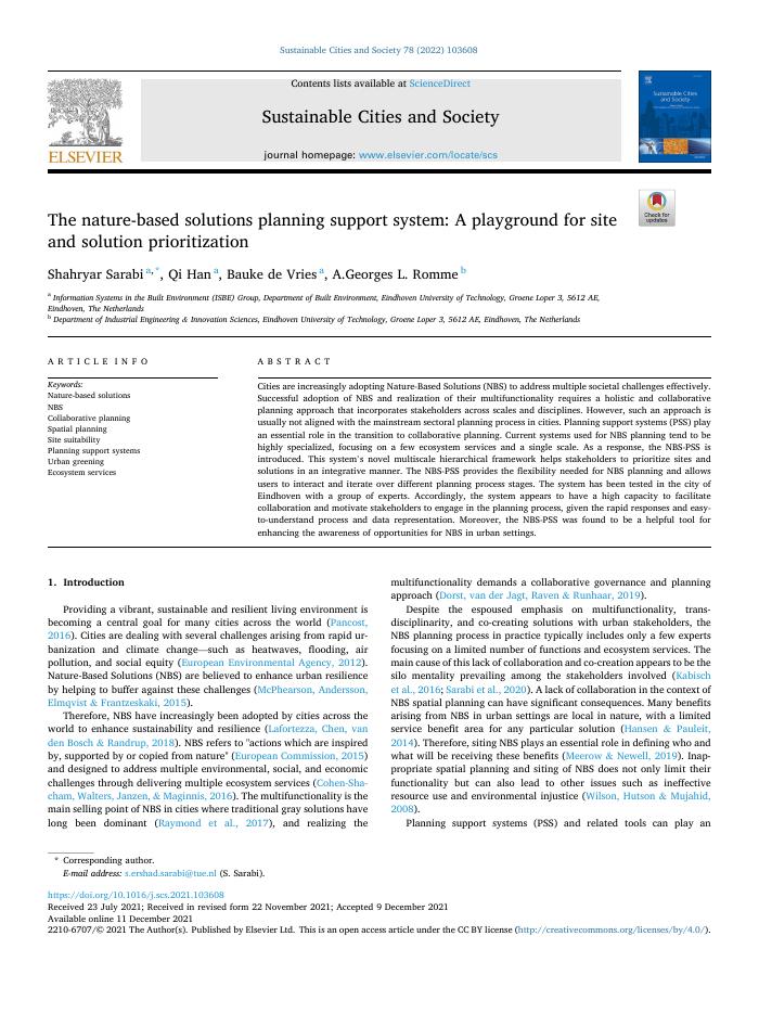 The nature-based solutions planning support system: A playground for site and solution prioritization