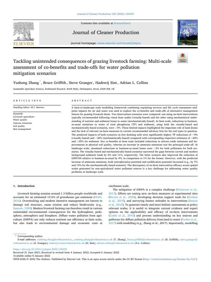 Tackling unintended consequences of grazing livestock farming: Multi-scale assessment of co-benefits and trade-offs for water pollution mitigation scenarios