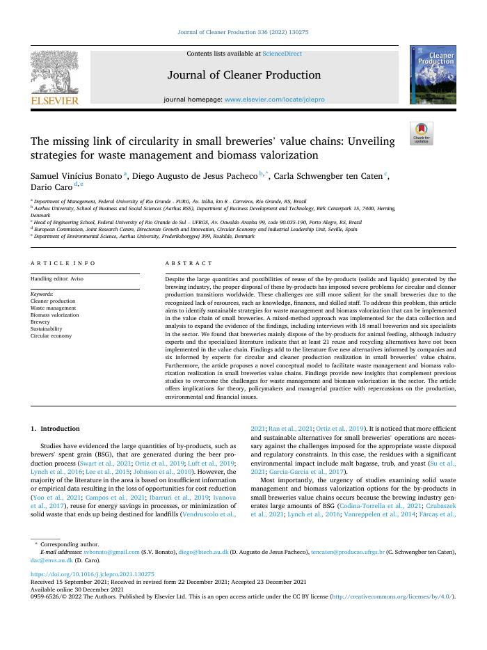The missing link of circularity in small breweries’ value chains: Unveiling strategies for waste management and biomass valorization