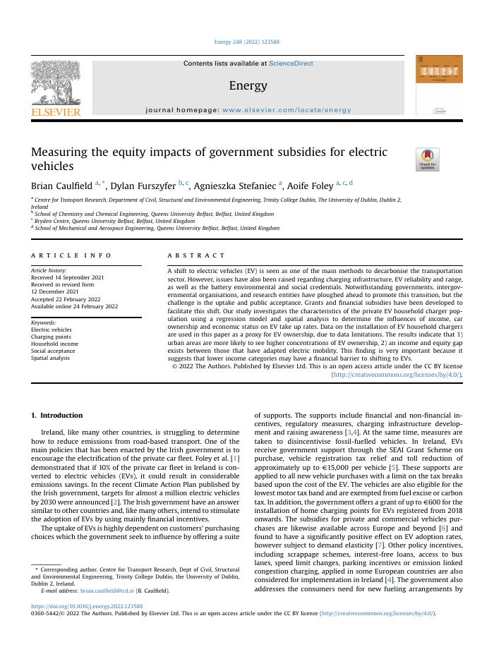 Measuring the equity impacts of government subsidies for electric vehicles