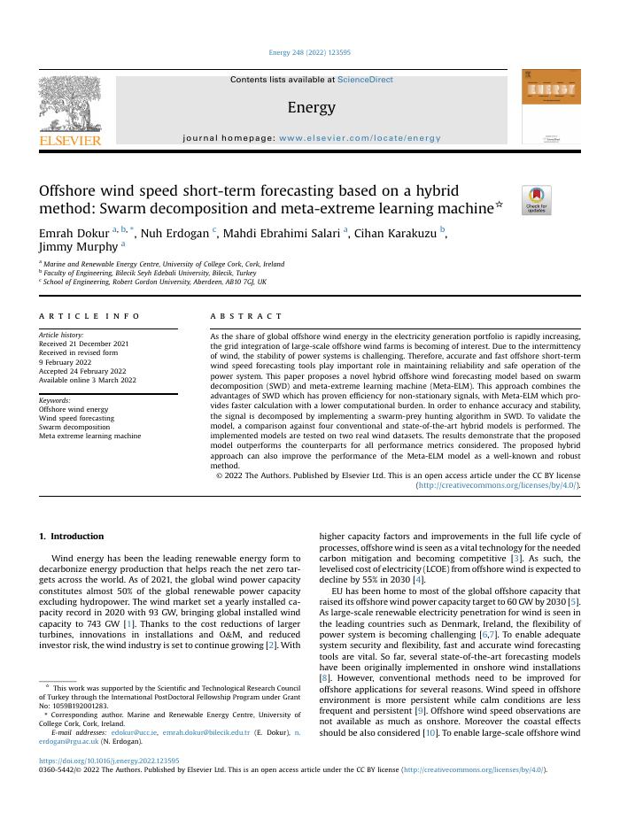 Offshore wind speed short-term forecasting based on a hybrid method: Swarm decomposition and meta-extreme learning machine