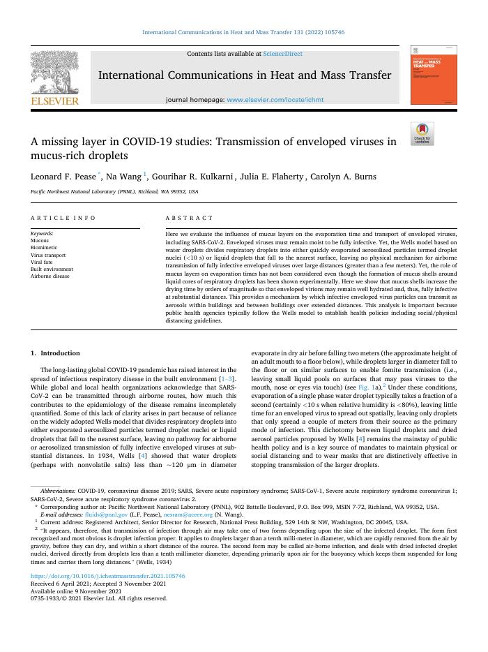 A missing layer in COVID-19 studies: Transmission of enveloped viruses in mucus-rich droplets