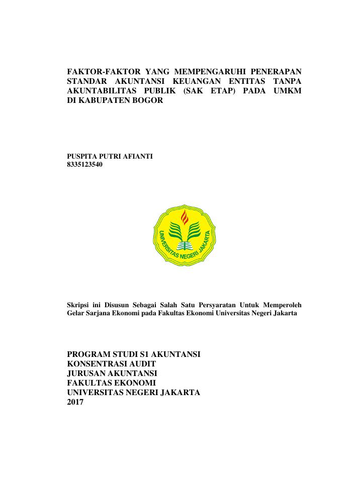 FAKTOR-FAKTOR YANG MEMPENGARUHI PENERAPAN STANDAR AKUNTANSI KEUANGAN ENTITAS TANPA AKUNTABILITAS PUBLIK (SAK ETAP) PADA UMKM DI KABUPATEN BOGOR