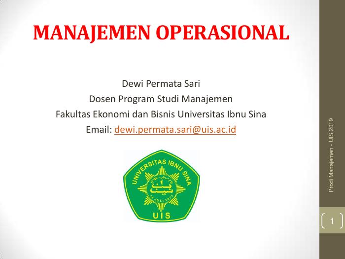 MANAJEMEN OPERASIONAL