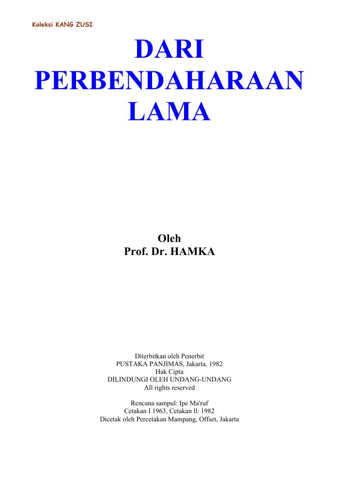 Dari Perbendaharaan Lama - Buya Hamka