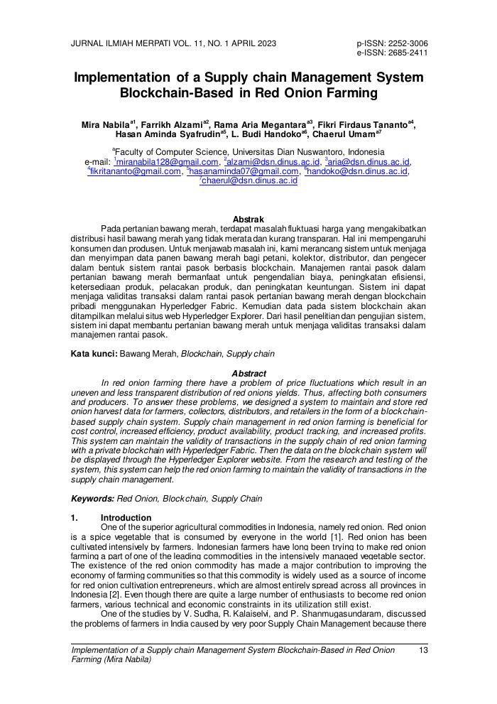 Implementation of a Supply chain Management System Blockchain-Based in Red Onion Farming