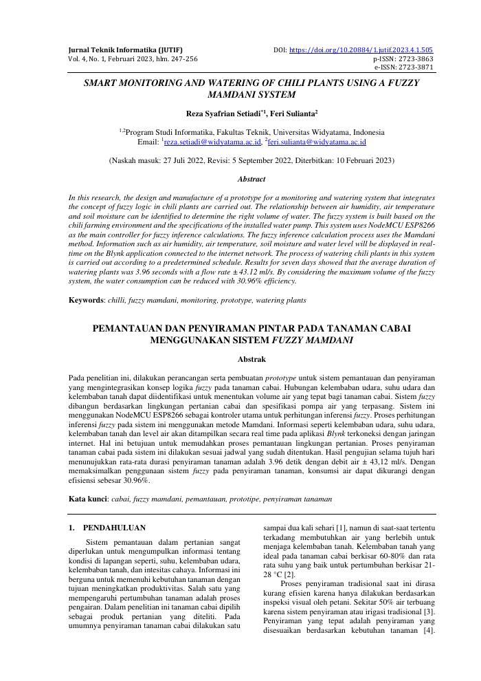 SMART MONITORING AND WATERING OF CHILI PLANTS USING A FUZZY MAMDANI SYSTEM