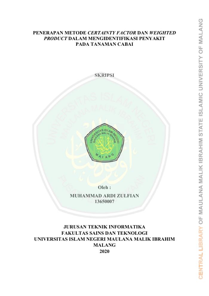 PENERAPAN METODE CERTAINTY FACTOR DAN WEIGHTED PRODUCT DALAM MENGIDENTIFIKASI PENYAKIT PADA TANAMAN CABAI