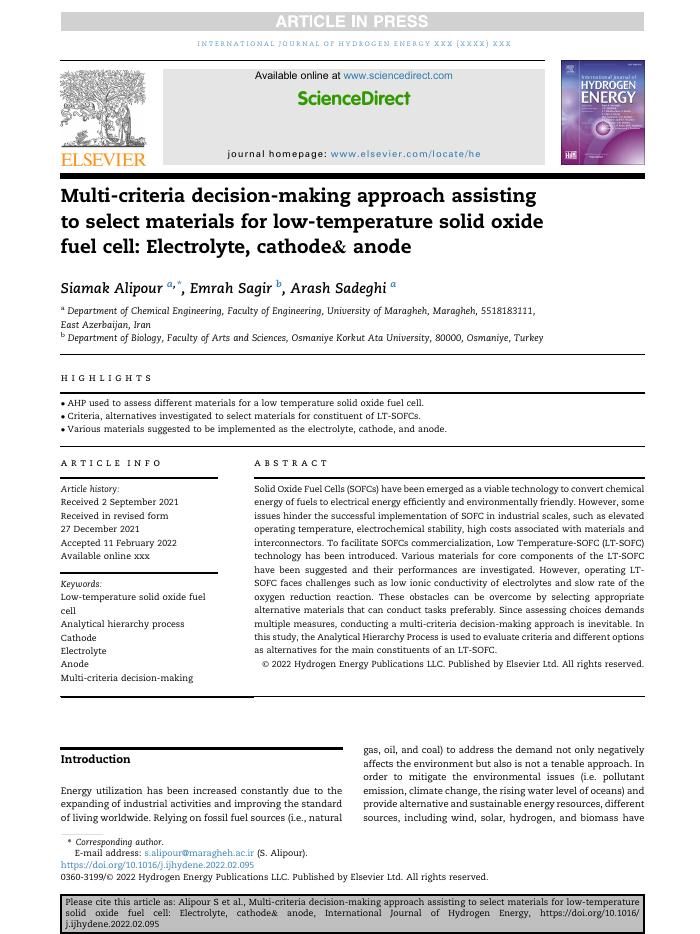 Multi-criteria decision-making approach assisting to select materials for low-temperature solid oxide fuel cell: Electrolyte, cathode&amp; anode