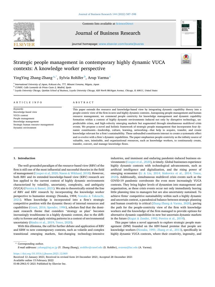 Strategic people management in contemporary highly dynamic VUCA contexts: A knowledge worker perspective