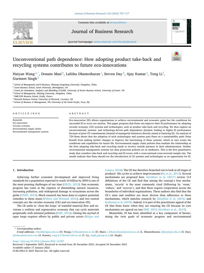 Unconventional path dependence: How adopting product take-back and recycling systems contributes to future eco-innovations
