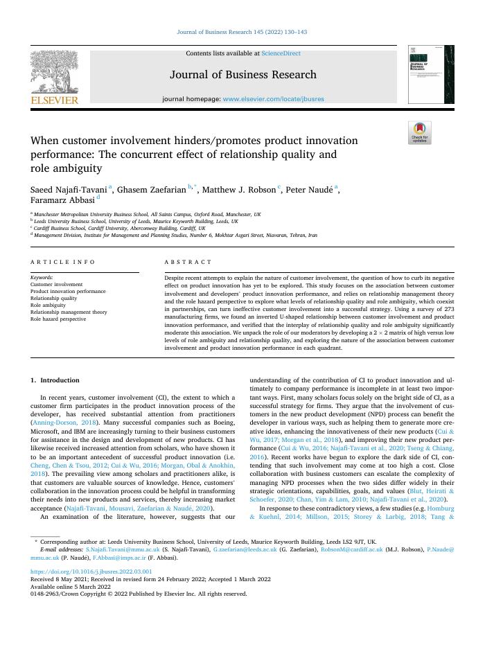 When customer involvement hinders/promotes product innovation performance: The concurrent effect of relationship quality and role ambiguity