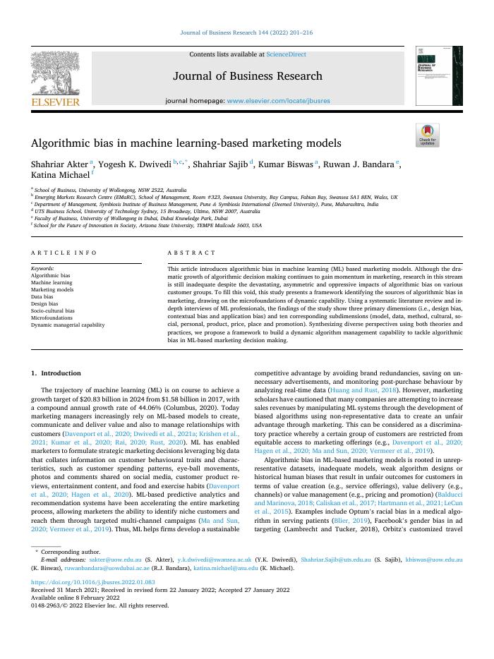 Algorithmic bias in machine learning-based marketing models