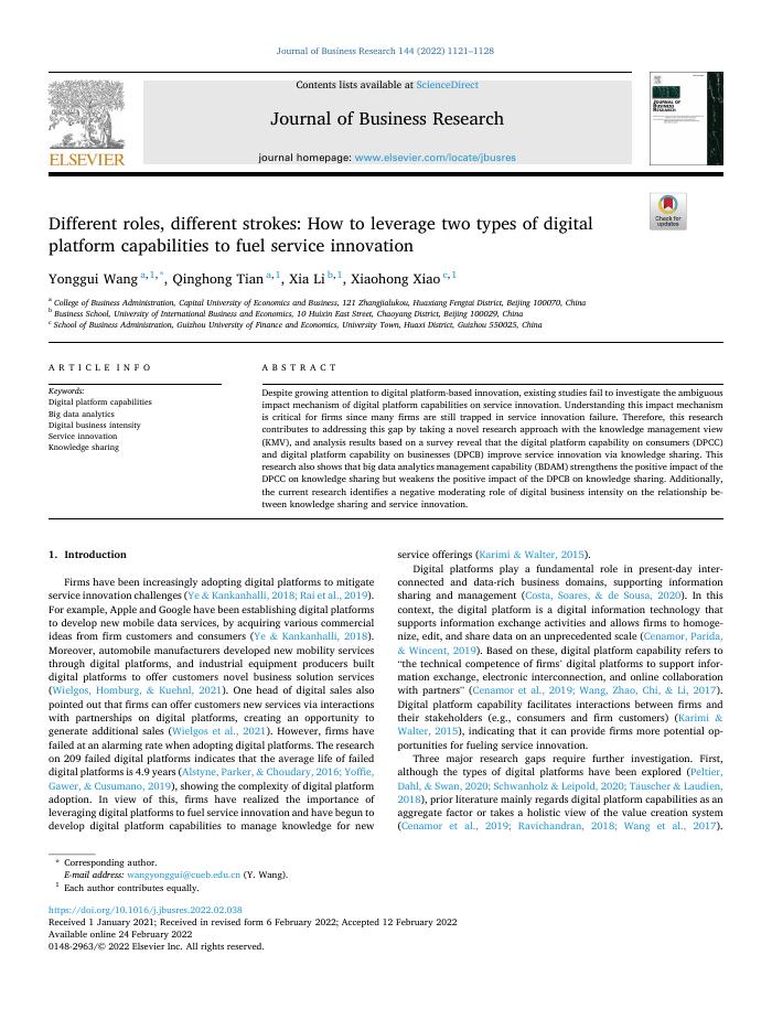 Different roles, different strokes: How to leverage two types of digital platform capabilities to fuel service innovation