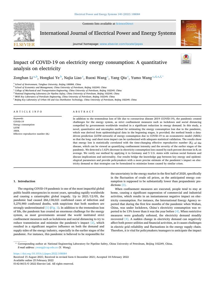 Impact of COVID-19 on electricity energy consumption: A quantitative analysis on electricity