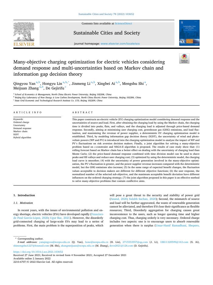 Many-objective charging optimization for electric vehicles considering demand response and multi-uncertainties based on Markov chain and information gap decision theory