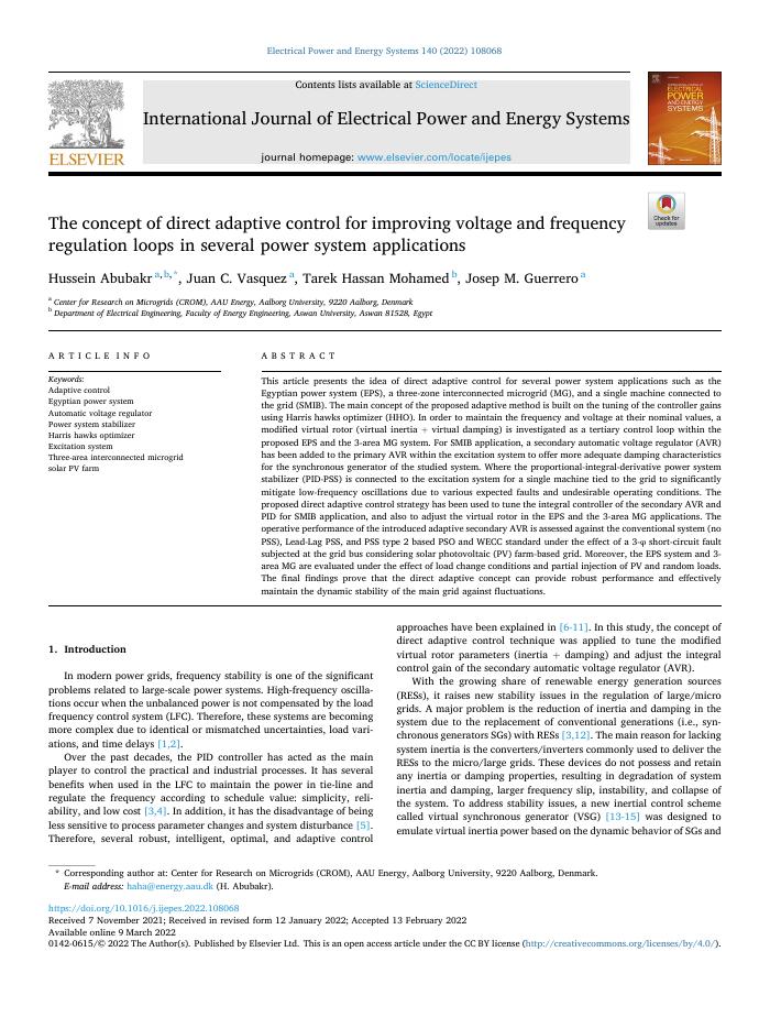 The concept of direct adaptive control for improving voltage and frequency regulation loops in several power system applications