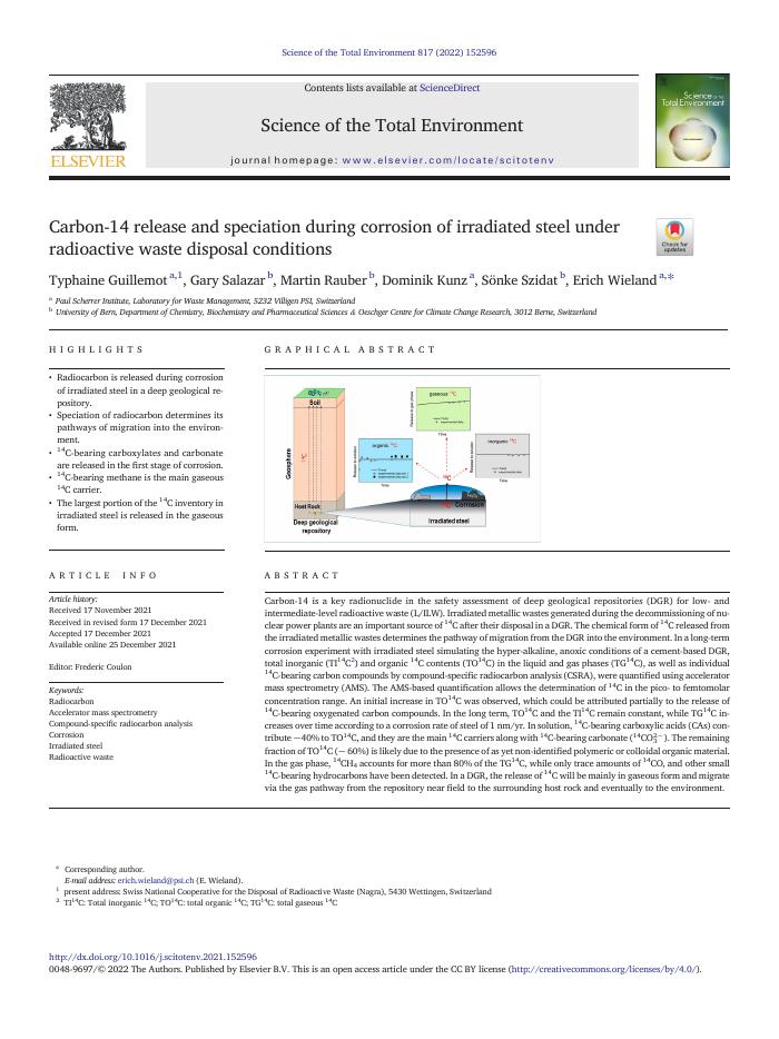 Carbon-14 release and speciation during corrosion of irradiated steel under radioactive waste disposal conditions