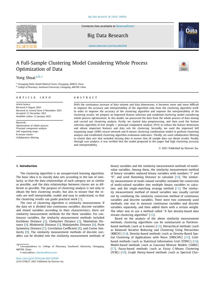 A Full-Sample Clustering Model Considering Whole Process Optimization of Data