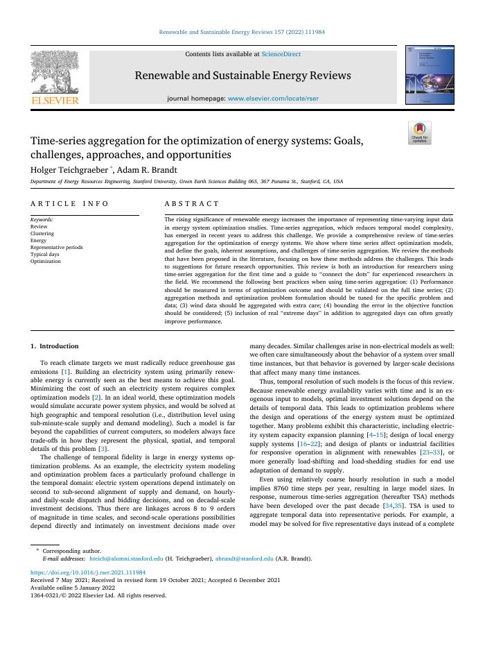 Time-series aggregation for the optimization of energy systems: Goals, challenges, approaches, and opportunities