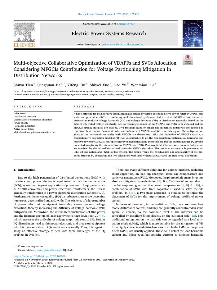 Multi-objective Collaborative Optimization of VDAPFs and SVGs Allocation Considering MFGCIs Contribution for Voltage Partitioning Mitigation in Distribution Networks