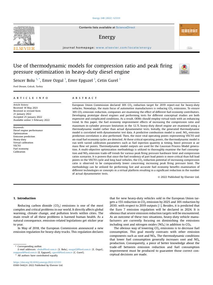 Use of thermodynamic models for compression ratio and peak firing pressure optimization in heavy-duty diesel engine