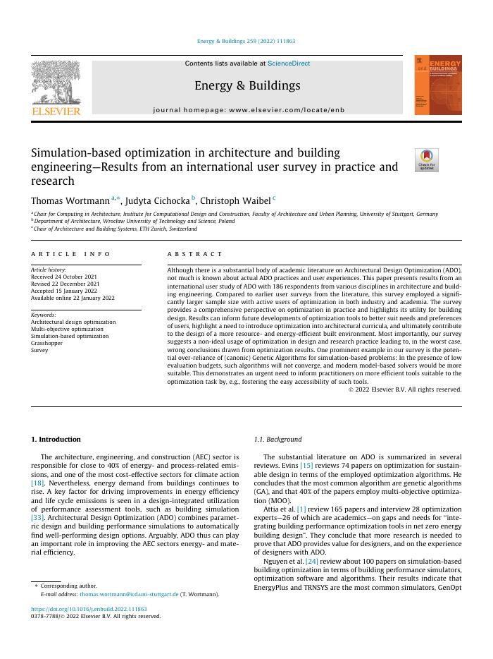 Simulation-based optimization in architecture and building engineering—Results from an international user survey in practice and research
