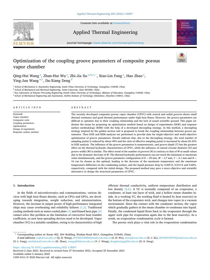 Optimization of the coupling groove parameters of composite porous vapor chamber