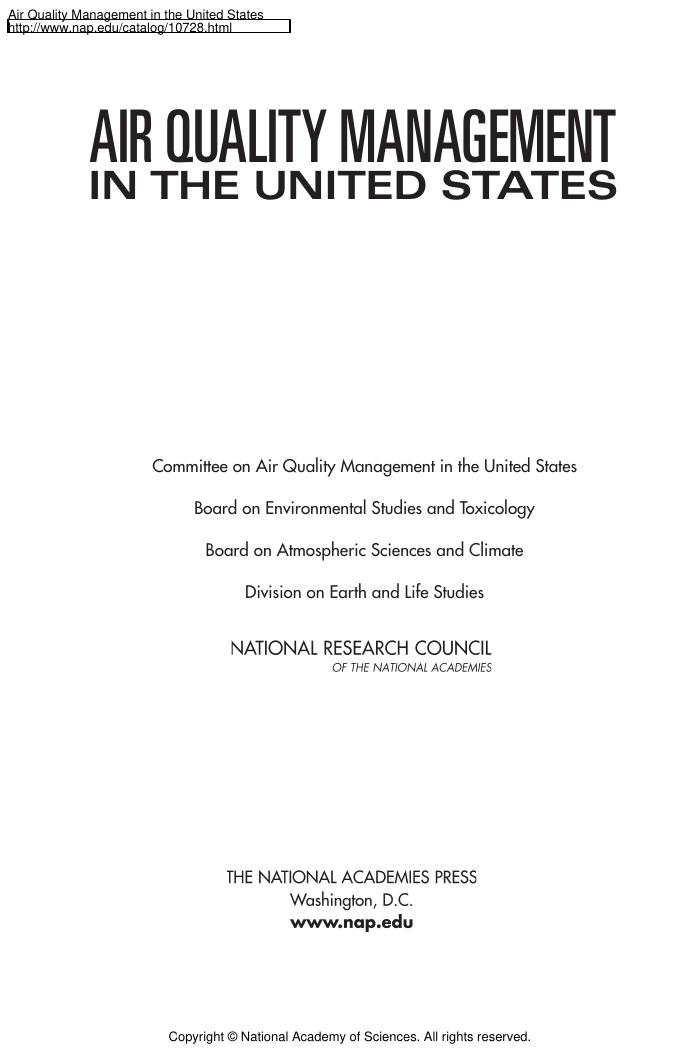 Air Quality Management in The United States
