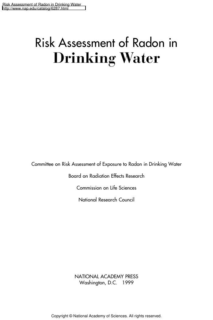 Risk Assessment of Radon in Drinking Water