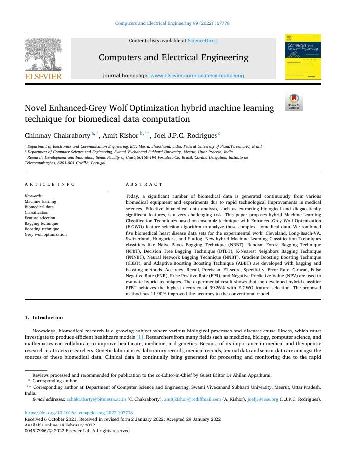 Novel Enhanced-Grey Wolf Optimization hybrid machine learning technique for biomedical data computation