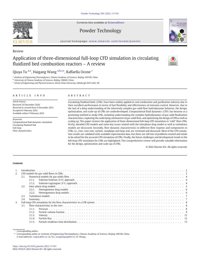Application of three-dimensional full-loop CFD simulation in circulating fluidized bed combustion reactors – A review