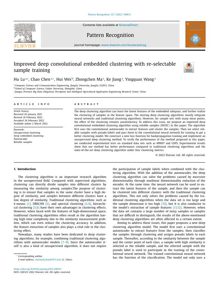 Improved deep convolutional embedded clustering with re-selectable sample training