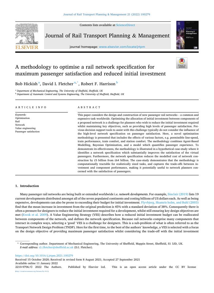 A methodology to optimise a rail network specification for maximum passenger satisfaction and reduced initial investment