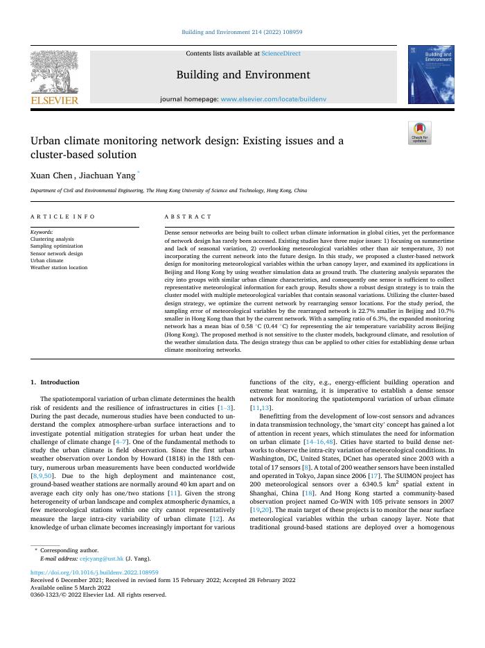 Urban climate monitoring network design: Existing issues and a cluster-based solution
