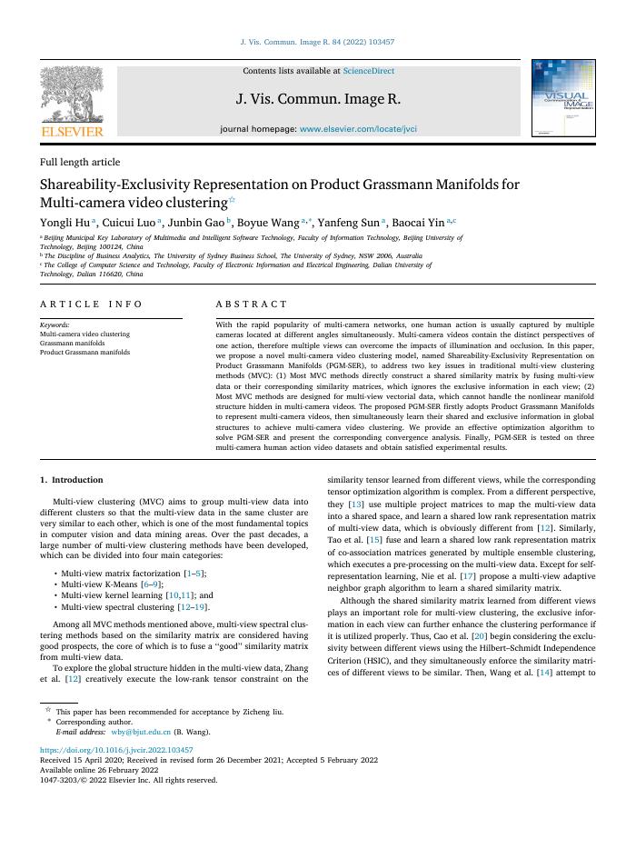 Shareability-Exclusivity Representation on Product Grassmann Manifolds for Multi-camera video clustering