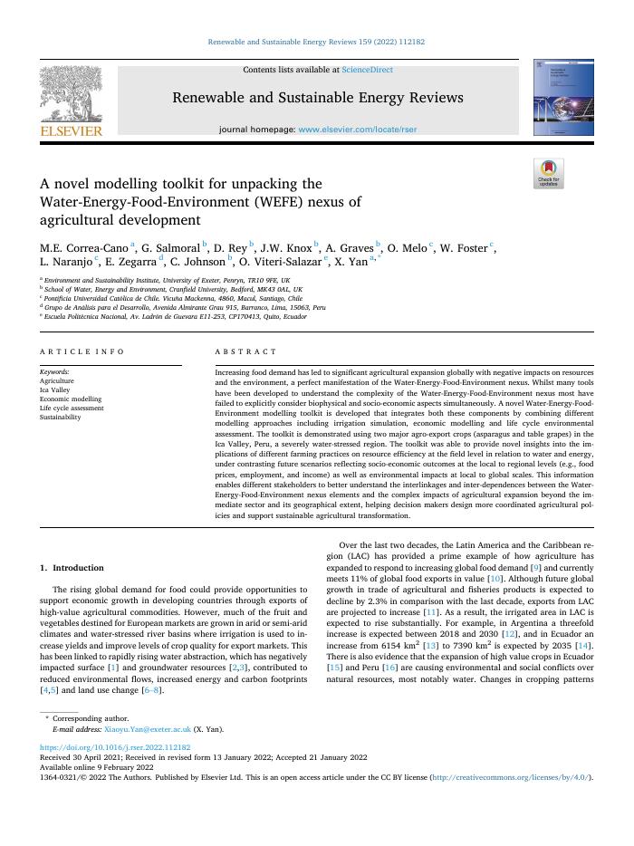 A novel modelling toolkit for unpacking the Water-Energy-Food-Environment (WEFE) nexus of agricultural development