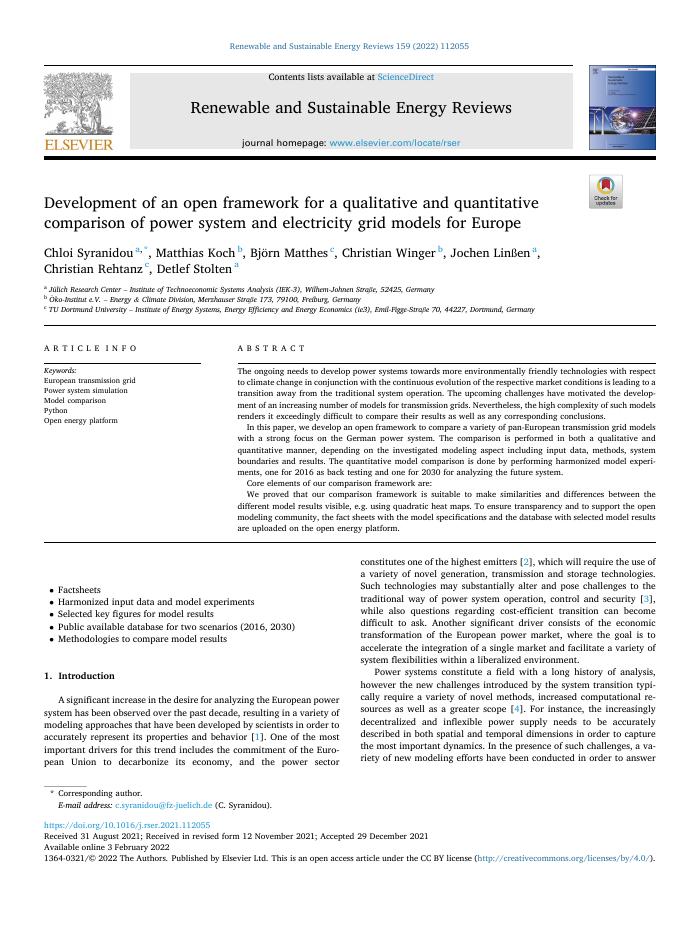 Development of an open framework for a qualitative and quantitative comparison of power system and electricity grid models for Europe